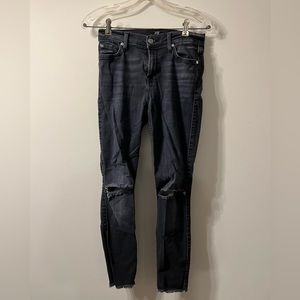 26 | 7 For All Mankind Distressed Skinny Jeans / Black Vintage Wash